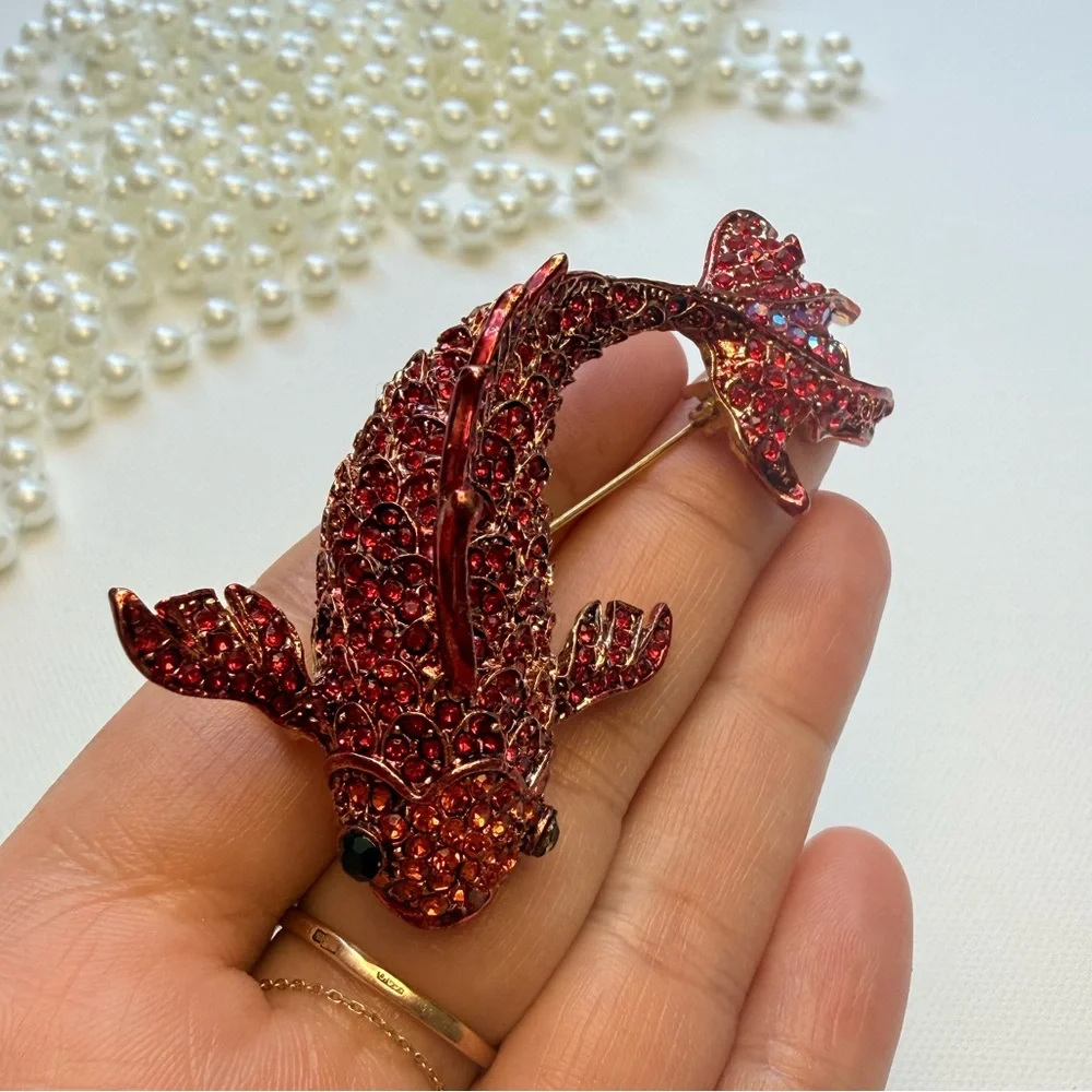 Betsey Johnson Sparkly Red Fish Brooch Pin